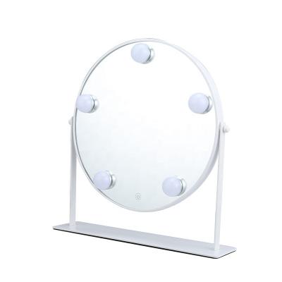 China Lighted Makeup Mirror Table Type Led Metal Mirror Touch Three-color Mirror Hollywood for sale