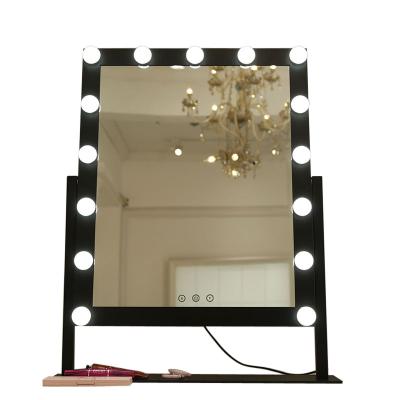 China Hollywood Makeup Lighted Vanity Mirror With LED Lights Led Vanity Touch Screen Mirror Desk 15 Bulb Mirror for sale