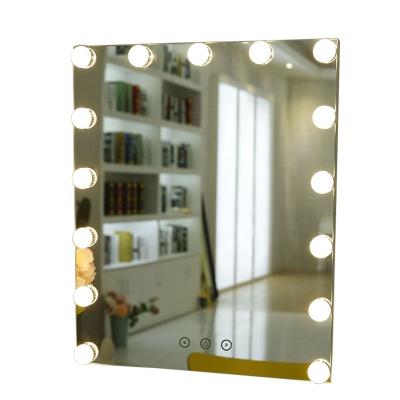 China Hollywood Makeup Lighted Makeup Mirror With LED Light Vanity Touch Screen Mirror 15 Bulbs Wall Mounted Mirror for sale