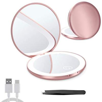 China Lighted Compact Mirror with LED Light 1x/10x Magnifying 3.5in Pocket Mirror Dimmable Rechargeable Travel Mirror for Purse for sale