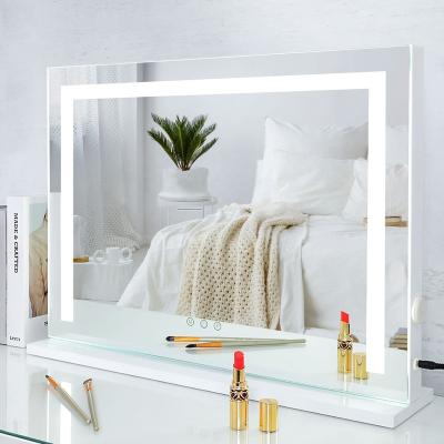 China Lighted Makeup Mirror with Light Desktop Wall Mounted Makeup Mirror with 3 Modes LED Backlight Strip Touch Screen Dimmable Control for sale