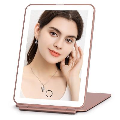 China Travel Makeup Lighted Rechargeable Vanity Mirror With 72 Led Portable Lighted Lights Makeup Beauty Mirror 3 Color Lighting Dimmable for sale