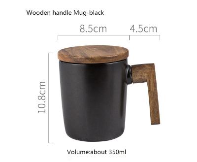 China Custom Logo Ceramic Matte Wood Handle Business Mugs Couple Water Bottle Coffee Mugs With Cover for sale