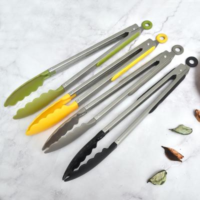 China Multi-Functional Food Grade Silicone Stainless Steel Clip BBQ Food Tongs For Cooking And Baking for sale