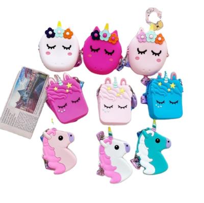 China Cute &Anime Unicorn Pop Fidget Purse Silicone Mini Coin Fruit Fashion Wholesale Purse/Wallet With Key Chain For Kids for sale