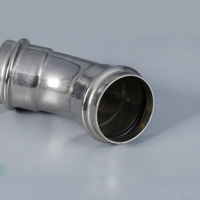 China Fluid Wholesale Double Press Fit Fittings Pipe Stainless Steel 304/316 Custom Personnalised 45 degree Elbow for sale