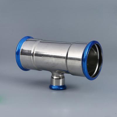 China Fluid OEM No Minimum Requirement Stainless Steel Tube Fitting  Reducer Tee Pipe Single Press Fit Fittings Plumbing Fittings for sale