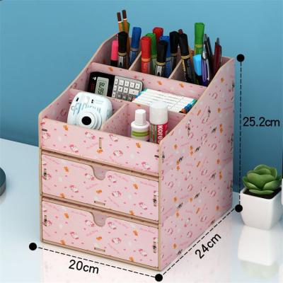 China 8 Sections for Storing Tonsmile Amazone Different Wooden Stationery Kid's Items Desk Elastic Tidy Organizer Pink with Drawers for sale