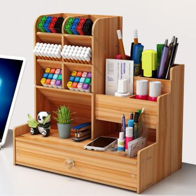 China Tonsmile Multifunctional & Decreased Colorful Large Pen Holder Wooden Personalized Unique Pen Holder With Drawer for sale