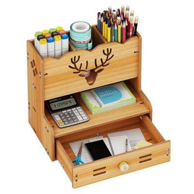 China Tonsmile Multifunctional Wooden Business Card and Pen Holder Desktop Storage Large Capacity Desk Organizer for Office Stationery for sale