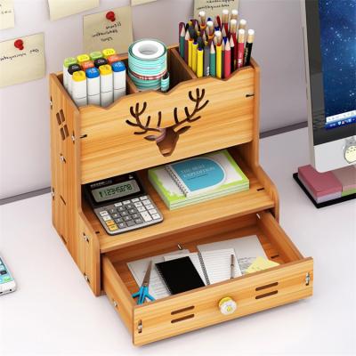 China Tonsmile Office Storage Wooden Desk Organizer with Folder Organizer for Office Supplies Storage and Desk Accessories for sale