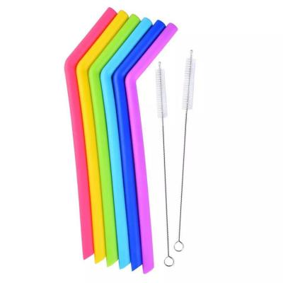 China 2021 New Viable Reusable Straight and Bent Drinking Straws Set Easy to Clean Soft Silicone Straws for sale