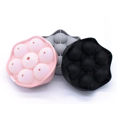 China 2021 New Product Sustainable Household Tools Silica Gel Baking Cake Tray Food Grade Ice Hockey Mold Round 7Hole Silicone Ice Cube Mold for sale