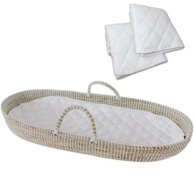 China Stocked Change Moses Woven Changing Basket Seagrass Leaf Rope Natural Sea Grass Wicker Hand Corn Crochet Cotton Baby Rattan Baskets for sale