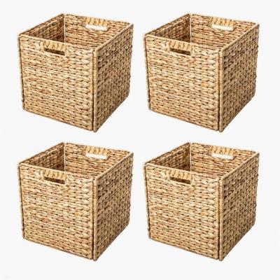 China Viable Black Wire Mini Gray Woven Christmass Organizing Empty With Water Hyacinth Basket Liner Fruit Gift Food Round Box Small for sale