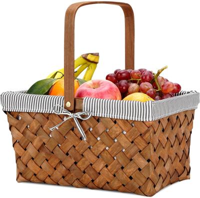 China High Quality Wooden Baskets Stocked Large With Insulator New Design Wholesale Folding Handles Straw Woven Basket Handmade Picnic for sale