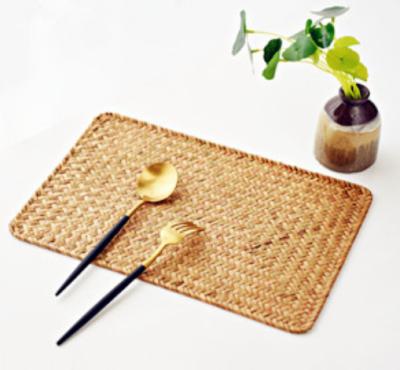 China Straw Mesh Rectangular Round Placemat Water Hyacinth Black With Rope Holder Seagrass Viable Paper Tassel Rectangle for sale