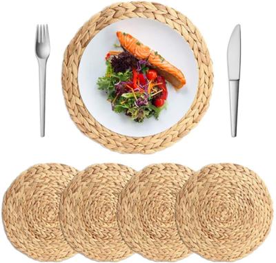 China Viable Popular Colorful Woven Place Mats Braided Placemats Brown Cheap Colored Decorative Rattan Water Hyacinth Placemat 4 Pack for sale