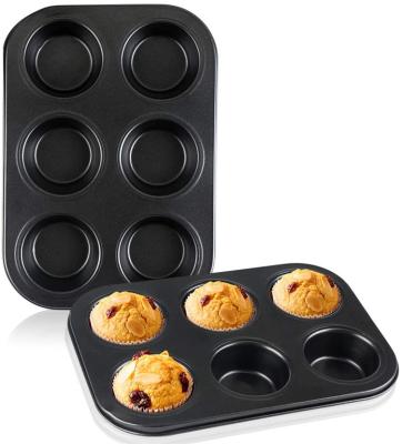 China Sustainable Christmas High Carbon Steel Cupcake Tray With Handle Bakeware Colorful Pan Round For Baking Cake Cupcake Muffins for sale