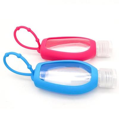 China Portable Silicone Disinfection Gel Bottle 50ml Clear Travel Hand Sanitizer Bottle Holder for sale