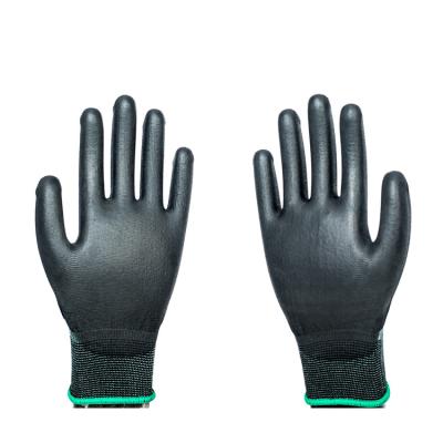 China 13 Gauge Black Anti-Slip Polyester Coating Dipped PU Work Gloves for sale