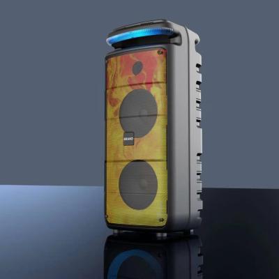 China Factory direct sales luxury visual call double 8 inch trolley BT speaker party speaker with J B L and flame light for sale