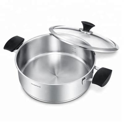 China High Quality Stainless Steel Cookware Induction Bottom 26/28cm Casserole Sustainable Top Casserole Designer Custom Logo Double Handle Serving Pan for sale