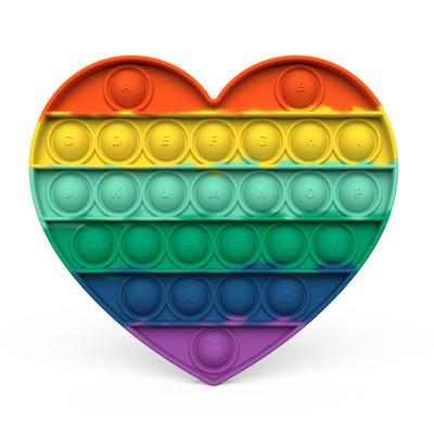 China Relieve Stress Heart Shape Silicone Busy Push Bubble Toy Hot Selling Stress Reliever Popit Toy Rainbow Fidget Sensory Toys for Kid and Adult for sale