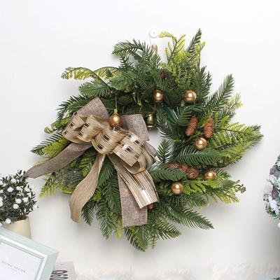 China Handmade Chirstmas Decor Christmas Pine Cone Wreath Door Hanging Garlands and Outdoor Home Decor Christmas Garlands with Bell for sale