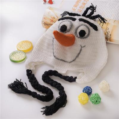 China COMMON Snowman Olaf Hat - Halloween Costume - Winter Warm Beanie Blue Beanie with White Braid Anna Elsa for sale