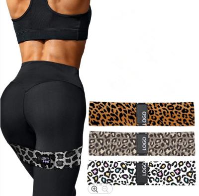 China Custom Gym Exercise Logo Leopard Print Resistance Band Fabric New Pull Up Long Gym Exercise Cotton Resistance Bands for sale