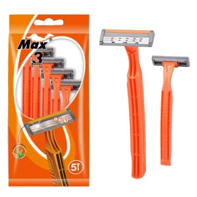 China Max Hot Selling Popular Design Triple Blade Orange Plastic Razor Razor for sale