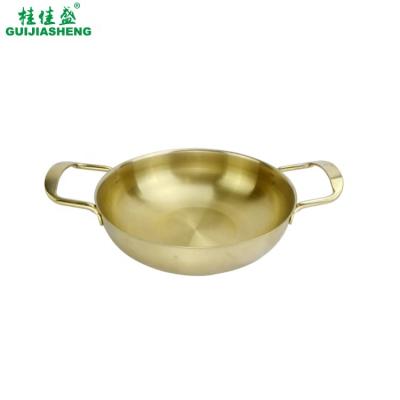 China Paella Pan Stainless Steel Korean 1 Person Biryani Pot for Cooking Seafood Soup 7/8/9 Inches Frying Pan with Double Handles for sale