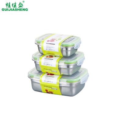 China Stackable Airtight Clear Stainless Steel Square Freezer Food Storage Boxes with Plastic Lids, Food Container/Lunch Bento Box for sale