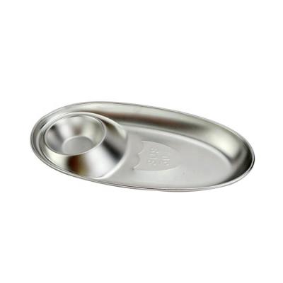 China Food Grade Tableware Oval Stainless Steel Creative Butter Sushi Tomato Soy Sauce Dipping Finger Food Mini French Fries Dishes for sale