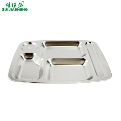 China 5/6 Sections Rectangular Lunch Divided Food Tray High Quality 304 Stainless Steel Snack Divider Dinner Plates for Adults for sale