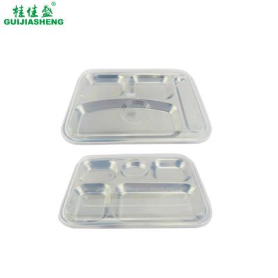 China 304 Stainless Steel 3/4/5 Compartments Indian Thali Lunch Tray School Fast Food Canteen Divided Dinner Mess Plates with PP lid for sale