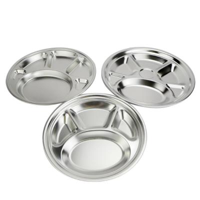 Китай 3/4/6/7 compartments charger plates round dinner food dishes stainless steel buffet tray lunch box for school mess restaurant продается