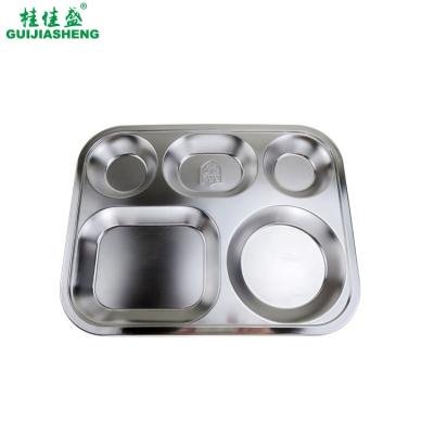 China Plate dish metal stainless steel student lunch food dish 5 compartments divided serving tray rectangle Thai plate for canteen for sale