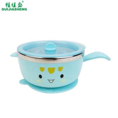 China Single Handle Baby Bowls with Lid 304 Stainless Steel Noodle Soup Bowl Anti Scalding PP Bowl with Sucker Base for sale