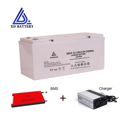 China Deep Cycle Battery 12V normal voltage rechargeable lithium iron phosphate lifepo4 12v 200ah batterie with bms and charger for sale