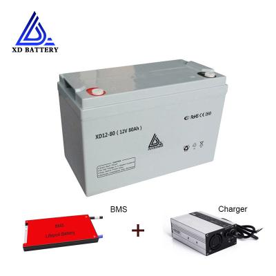 China deep cycle battery 12V lithium ion batteries waterproof free maintenance lithium ion lifepo4 battery 12v 80ah bms battery for boat for sale