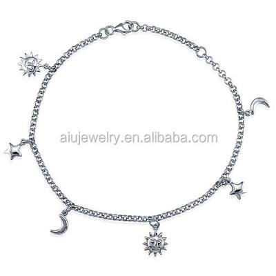 China Silver 925 Sterling Silver Sun Moon Fancy Anklet Bracelet for sale