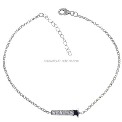 China 925 silver pure silver bar and star design anklet chain with stones for sale