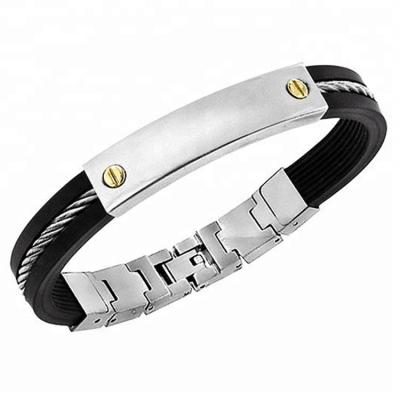 China Hiphop custom 316 stainless steel charm konov bracelet with linked leather for men for sale