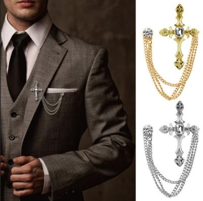 China Fashionable England Cross Chain Brooch Mens Suit Brooches Pins Mens Brooch for sale