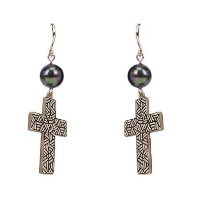 China BOHEMIA Customized Bohemia 14kt Gold Plated Hawaiian Heritage Black Cross Earring For Women for sale