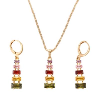 China Trendy Designer Fashion Colors Custom Gold Plated Women Zircon Jewelry Set for sale