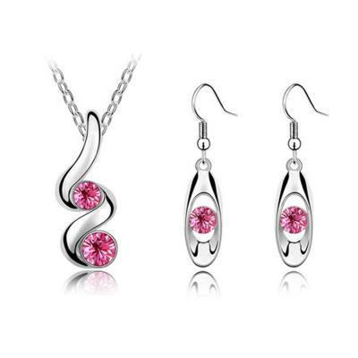 China Environmental friendly custom made 925 sterling silver jewelry set, pink crystal necklace and earring for women for sale