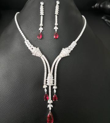 China CLASSIC High Quality White Gold Plated 3A CZ Bridal Jewelry Sets Red Zircon for sale